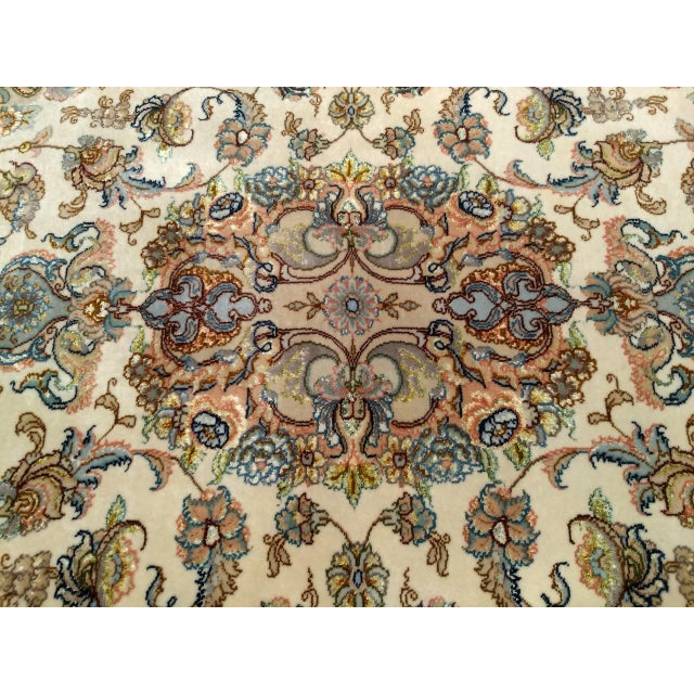 Fine Persian Tabriz Runner, Hand-Knotted Wool & Silk, Floral Medallion Pattern, Ivory & Pale Sage, 3x13 For Sale - Image 13 of 15