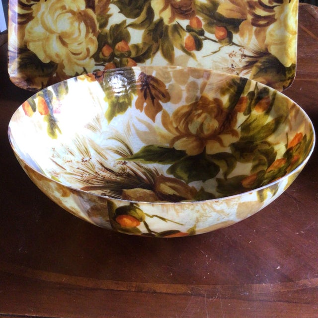 Mid-Century Modern Traymold Company Inc. Tray, 2 Large Serving Bowls, Danish Walnut Salad Serving Spoon and Fork-Set of 5 For Sale - Image 3 of 13