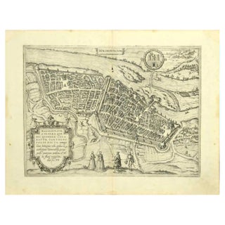 Map of Magdeburg Etching by G. Braun & F. Hogenberg, Late 16th Century For Sale