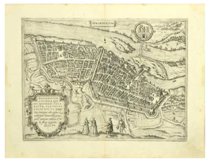 Map of Magdeburg Etching by G. Braun & F. Hogenberg, Late 16th Century