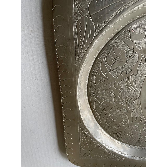 Oriental Silver-Plated Copper Tray For Sale - Image 4 of 8