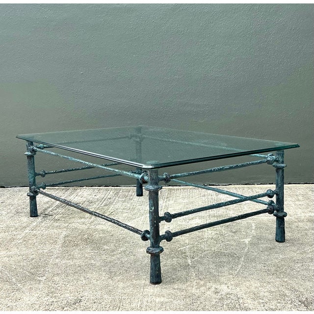 Verdigris Vintage Patinated Wrought Iron Coffee Table After Giacometti For Sale - Image 8 of 12
