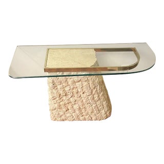 1980s Vintage Tessellated Postmodern Stone Console Table For Sale