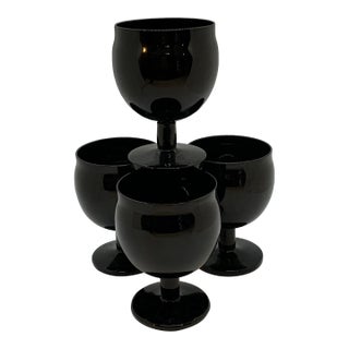 Vintage Black Tulip Glasses- Set of 4 For Sale
