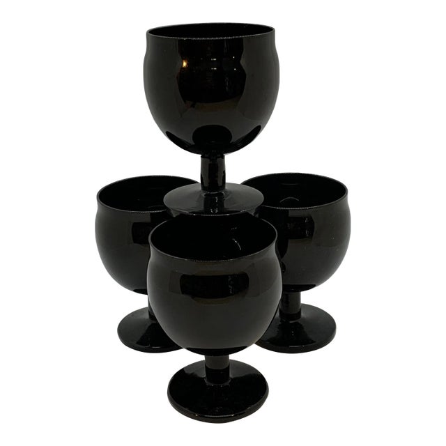 Vintage Black Tulip Glasses- Set of 4 For Sale