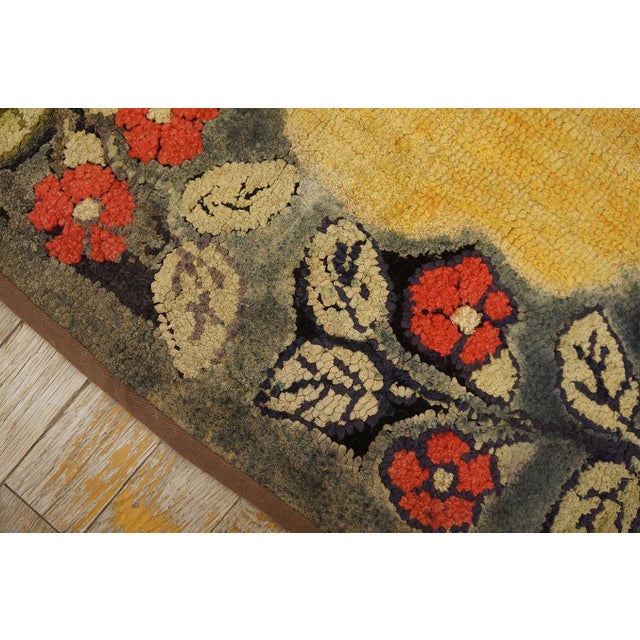 Textile 1930s Yellow Roses Medallion Antique American Hooked Rug 2' 8''x5' 0'' Handwoven Wool Carpet For Sale - Image 7 of 18