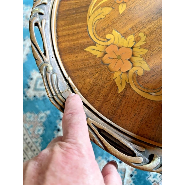 Brown Antique Two-Tier Etagere Jardiniere Parlor Table, French Art Nouveau, Inlays For Sale - Image 8 of 12