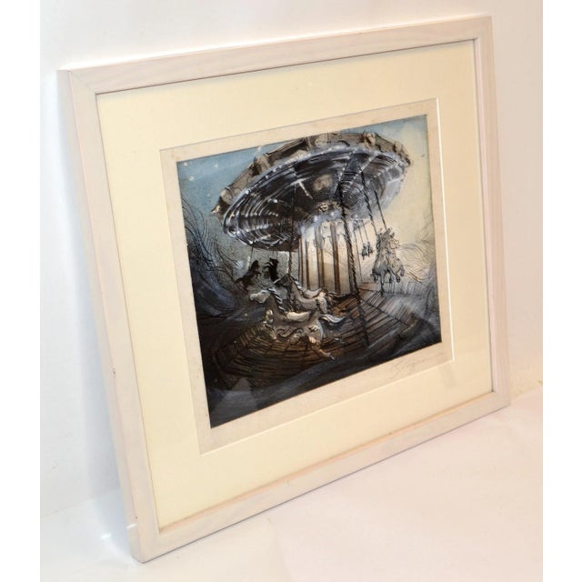 White Framed Signed Antique French Montmartre Carousel Night Mid-Century Modern For Sale - Image 4 of 13