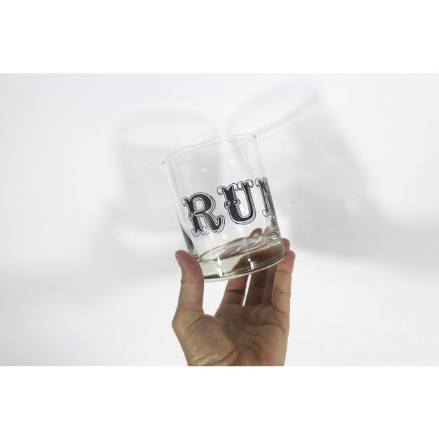 Transparent Vintage Typography Spirit Glasses, Low Ball Rocks, Cocktail Glass Set of 6 For Sale - Image 8 of 12
