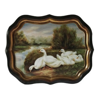 Large Vintage Tole Tray With Ducks For Sale