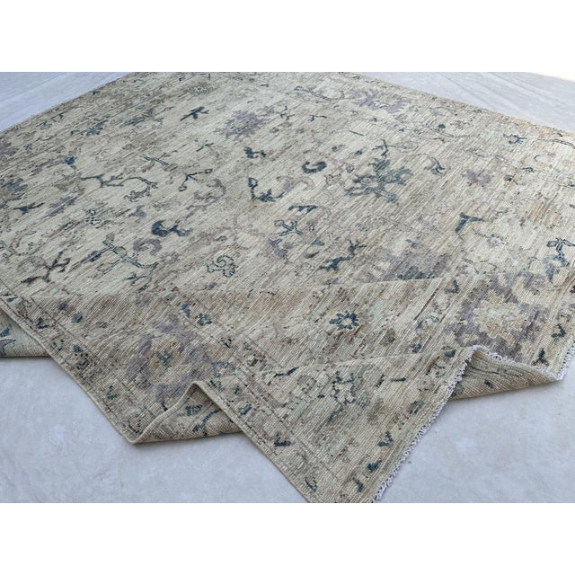 Oushak Handmade Wool Rug in Ivory, Lavender and Teal For Sale - Image 4 of 5