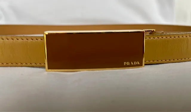 Vintage Prada Leather Belt With Enamel Logo Buckle - Made in  display picture 3