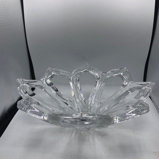 Beautiful French crystal centerpiece bowl with cutouts at each perforation is a contemporary addition to any upscale...