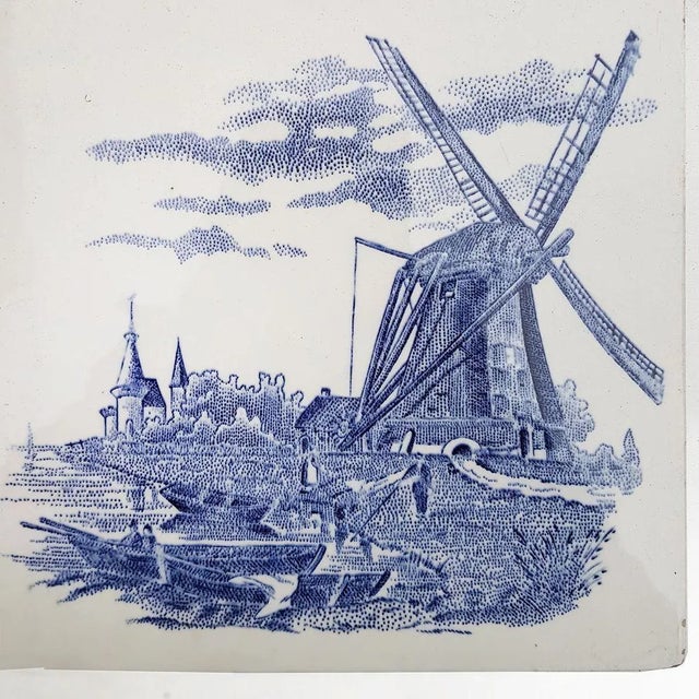1930s Dutch Blue Ceramic Tiles by Gilliot Hemiksen, 1930s, Set of 6 For Sale - Image 5 of 14