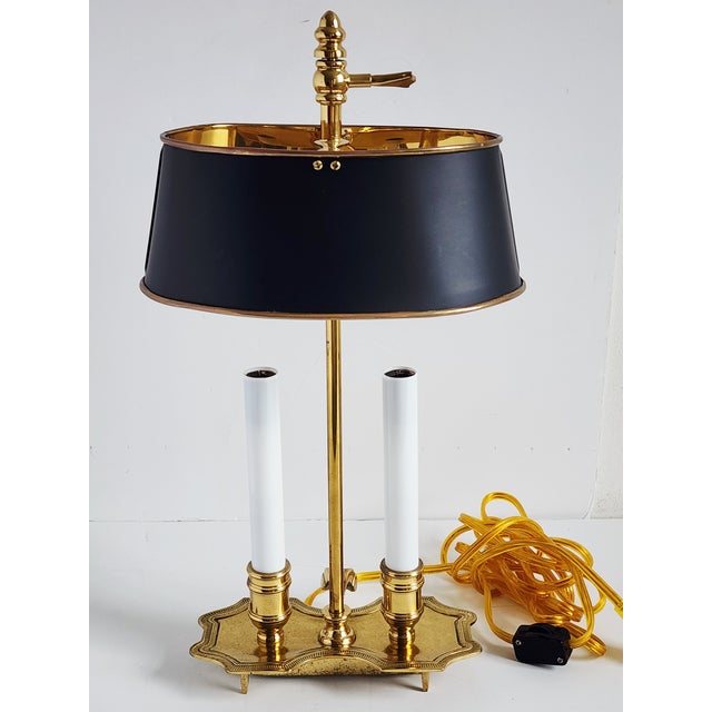 Vintage French Bouillote Brass & Tole Table Lamp For Sale - Image 14 of 16