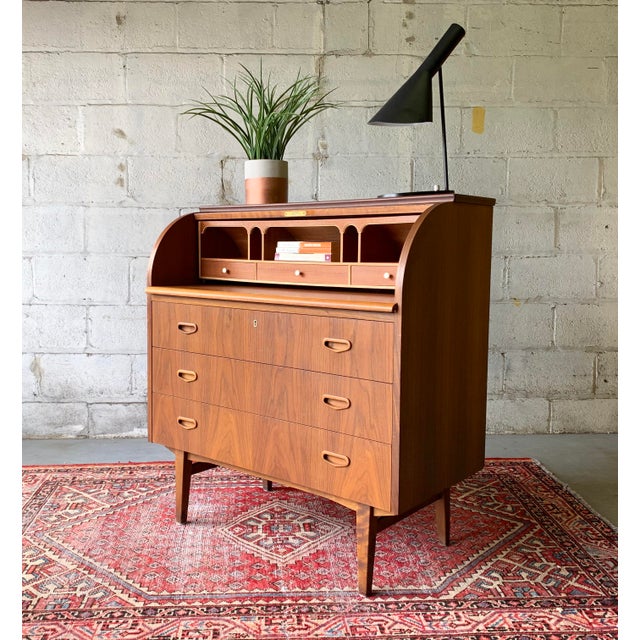 Mid Century Modern Teak Secretary Desk + Storage, Made in Sweden Chairish