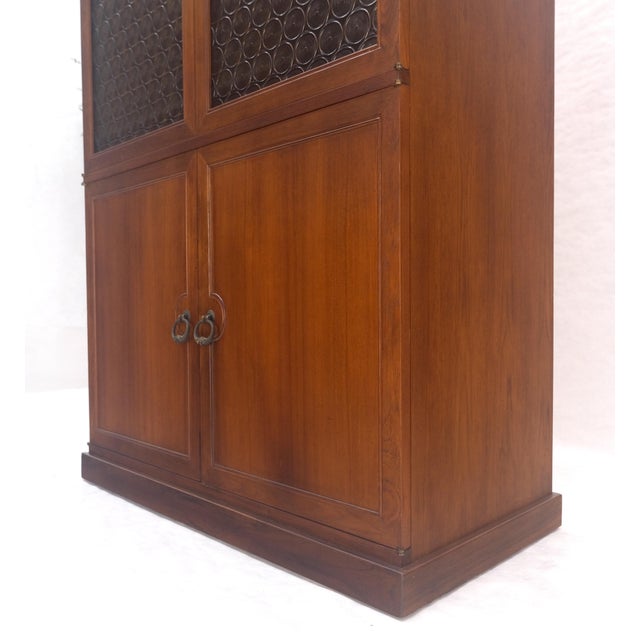 Durland Solid Teak Multiple Fitted Drawers Amber Textured Glass Doors Cabinet Credenza For Sale - Image 4 of 16