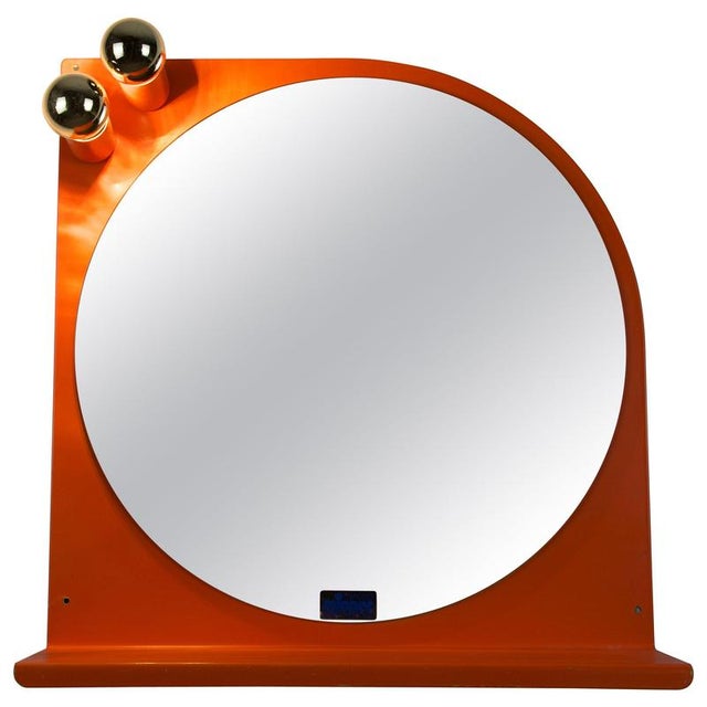 Metal Round Orange Illuminated Wall Mirror, Germany, 1970s For Sale - Image 7 of 7