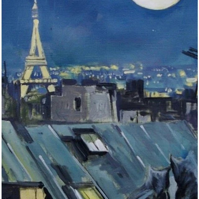 Paris Rooftops Oil Painting, Cats Under Moonlight, Ukrainian Artist 79,5-80 For Sale - Image 6 of 6