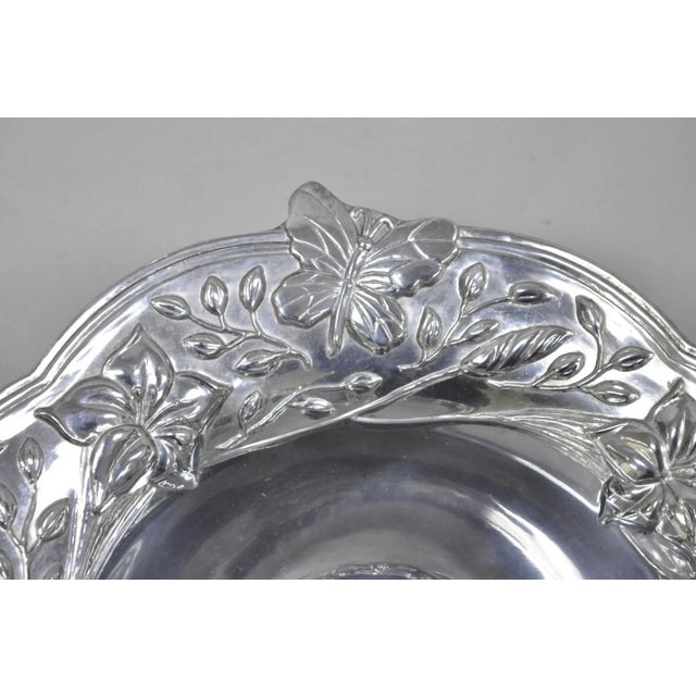 Silver Vintage Lenox Dragonfly & Butterfly Meadow Art Nouveau Cast Aluminum Salad Bowl For Sale - Image 8 of 15
