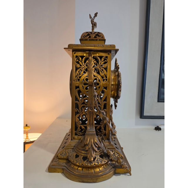 Metal Tiffany & Co Paris Gilded Bronze Mantle Clock For Sale - Image 7 of 12