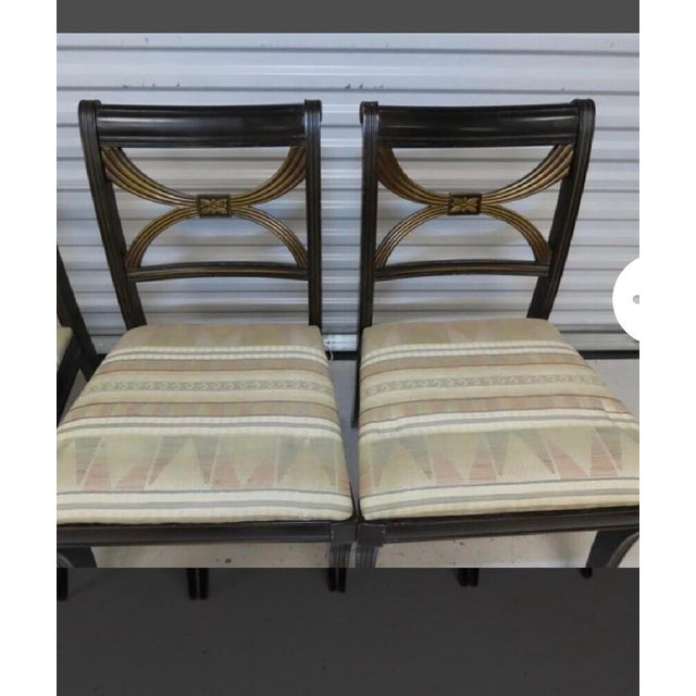 Maitland Smith Gilded Empire Revival Marble-Top Center Table With Bronze & Burl Wood Base and 4 Regency Style Chairs For Sale - Image 12 of 12