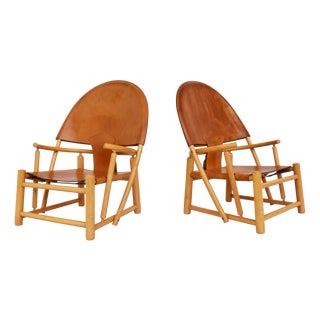 Set of Large Hoop G23 Armchairs in Cognac Leather by Piero Palanghe & Wherter Toffoloni for Germa, Italy, 1972 For Sale