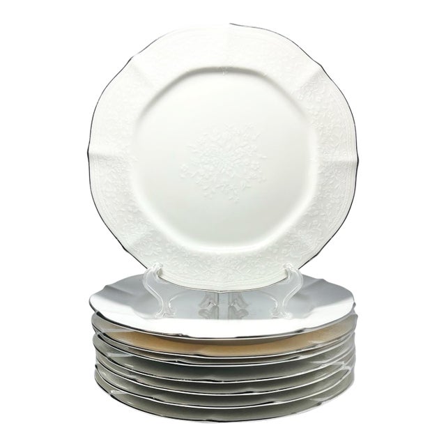 Noritake “Chandon, Platinum” Set of 8 Bone China Salad Plates For Sale