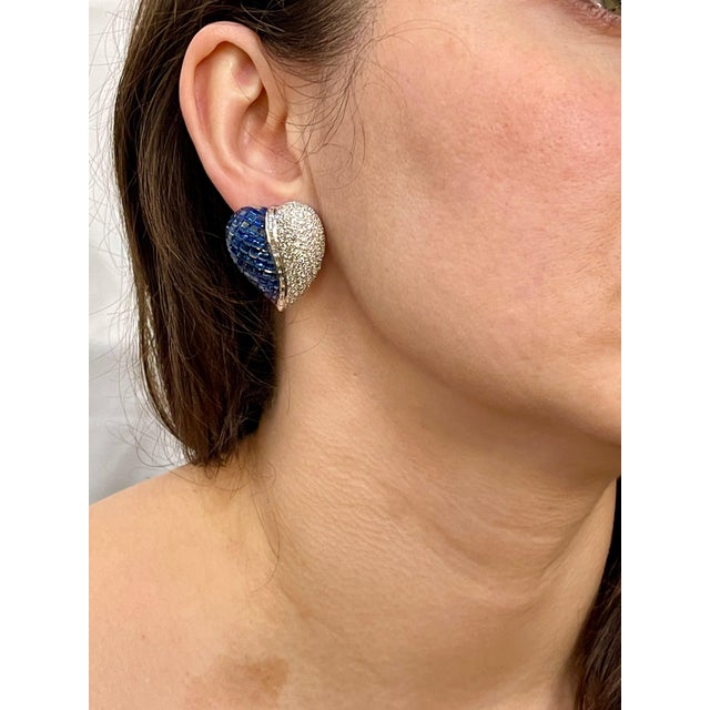 Invisible Mystery Set Sapphire and Diamond Cocktail Earring 18 Karat Gold For Sale - Image 10 of 18