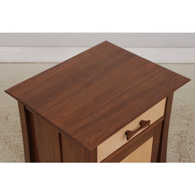Pair of Studio Crafted Tiger Maple & Walnut Nightstands For Sale - Image 9 of 14
