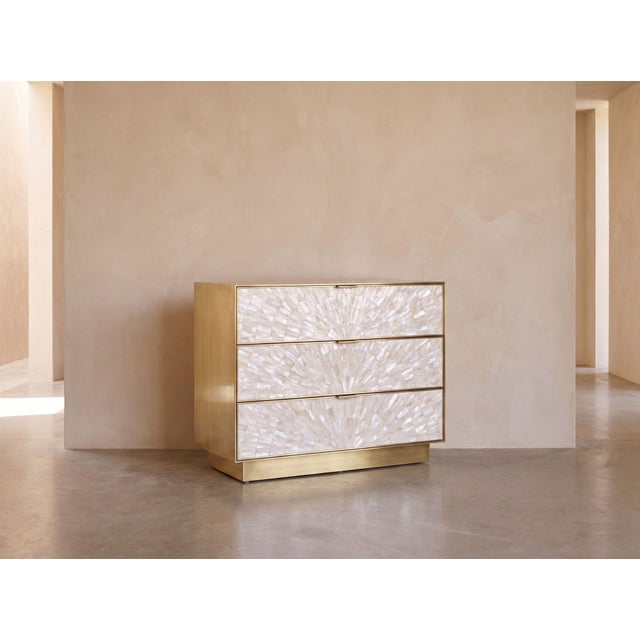Abstract Arcana Mother-of-Pearl & Brass Three-Drawer Nightstand by House of Jaipur For Sale - Image 3 of 8