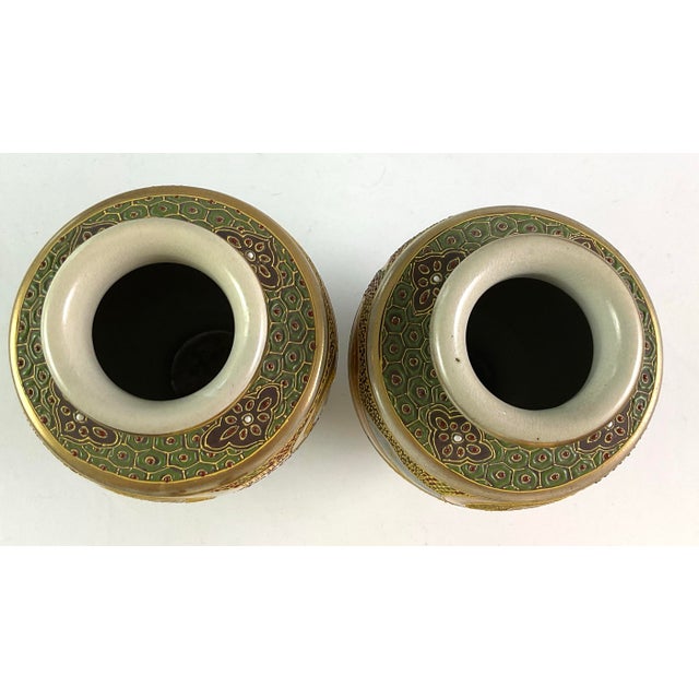 Late 19th Century Kutani “1000 Faces Immortal” Hand Painted Earthenware Japanese Vases - a Pair For Sale - Image 6 of 6