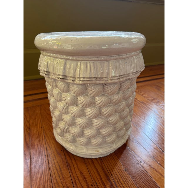 Italian Mid Century Glazed Terracotta Italian Shell Garden Stool For Sale - Image 3 of 6