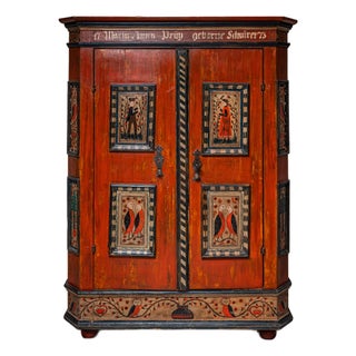 Hand-Painted Folk Armoire in Red, 1773 For Sale