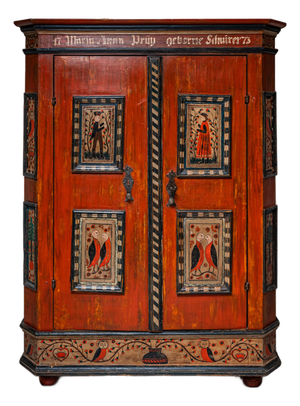 Hand-Painted Folk Armoire in Red, 1773