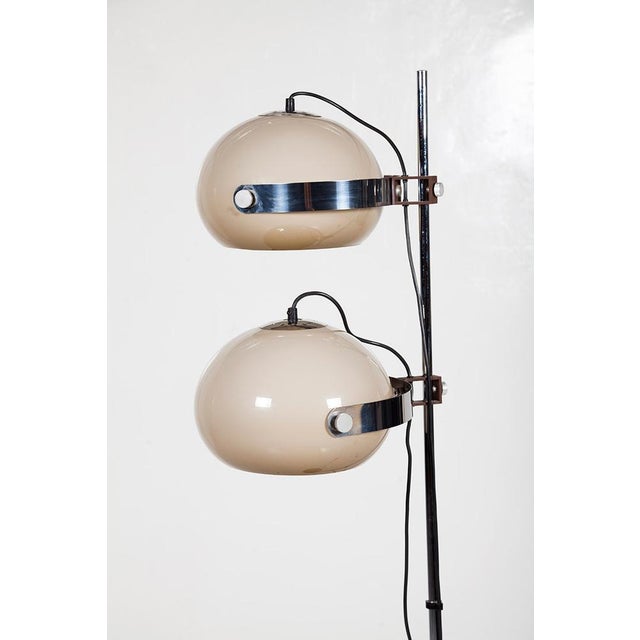 Large floor lamp by Dijkstra lampen; a chrome foot and 2 large beige or khaki shades, height adjustable and can be turned...