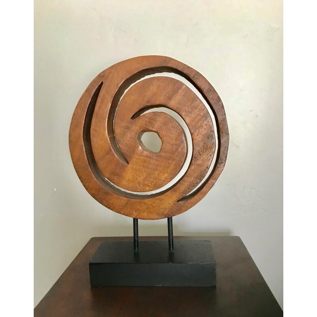 Contemporary Natural Wood Swirl Sculpture on Stand For Sale - Image 3 of 5