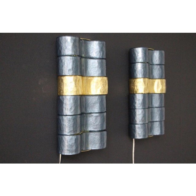Mid-Century Blue, Grey and Gold Murano Glass Sconces, 1980s, Set of 2 For Sale - Image 11 of 18