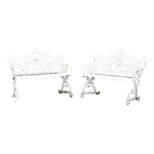 Mid 20th Century Victorian Style Quality Cast Aluminum Garden Benches - A Pair