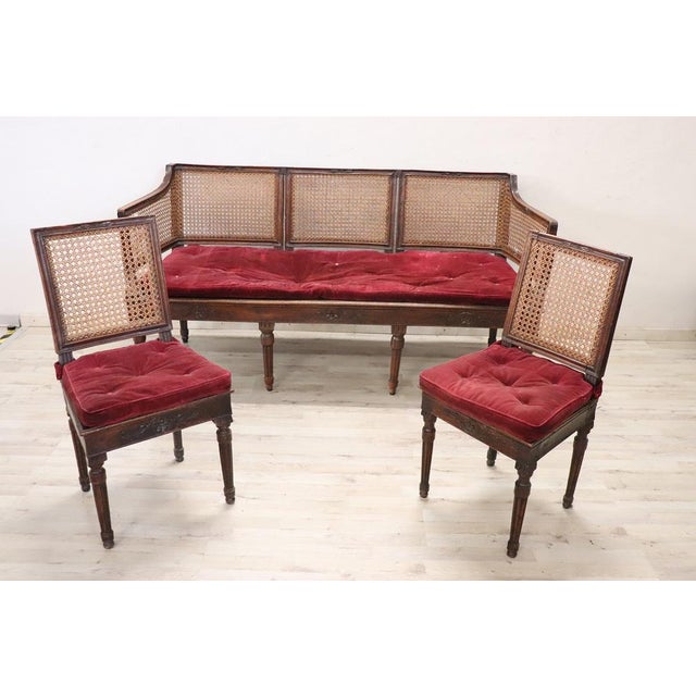 Walnut and Vienna Straw Sofa with Chairs,18th Century, Set of 3 For Sale - Image 14 of 16