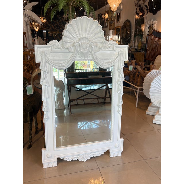 Vintage Palm Beach Shell Draped White Lacquered Wall Mirror Pair Available For Sale - Image 11 of 11