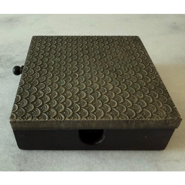 Vintage Metal and Wood Coasters and Storage Box For Sale - Image 11 of 13