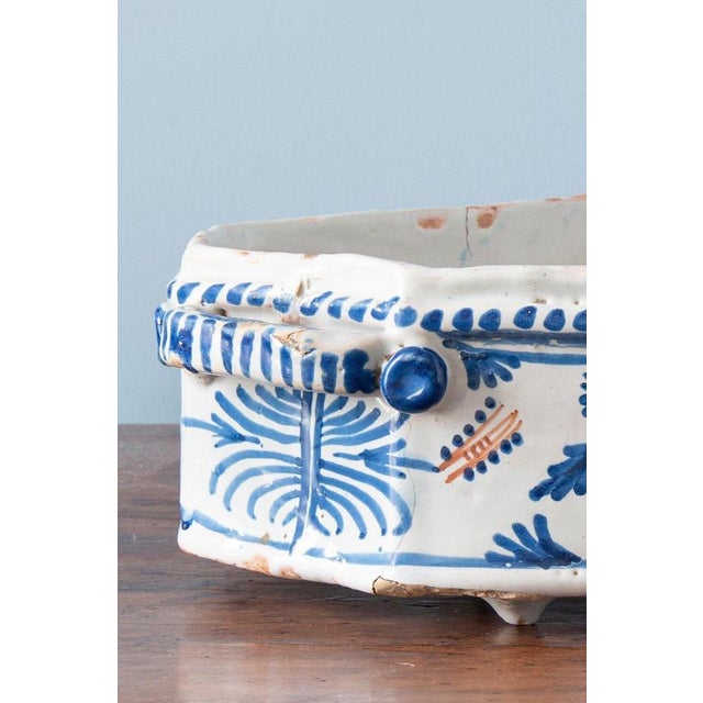Ceramic Blue and Orange Faience Jardiniere Basin from La Rochelle, 1700s For Sale - Image 7 of 11