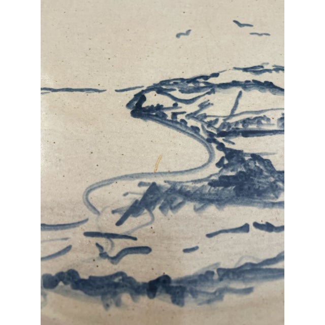 Beige Mid 20th Century Coastal Studio Pottery Dish With Hand-Painted Lighthouse Coastal Scene. For Sale - Image 8 of 11
