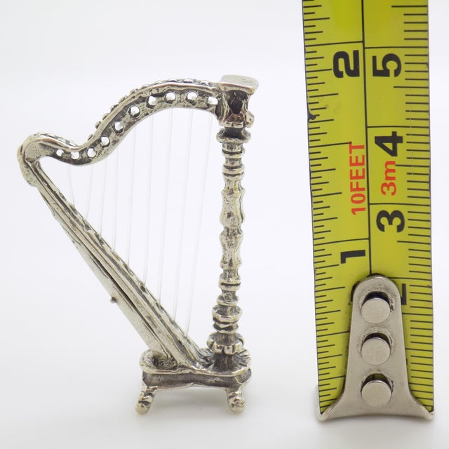 Vintage Italian Handmade Silver and Nylon Harp Miniature, 1970s For Sale - Image 9 of 10