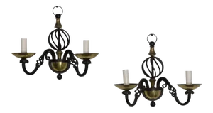 Pair of French 1940s Iron and Brass Sconces