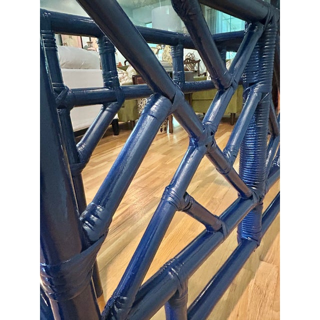 1970’s Custom Chinoiserie Bamboo and Rattan Console Table With Glass Top For Sale - Image 9 of 12