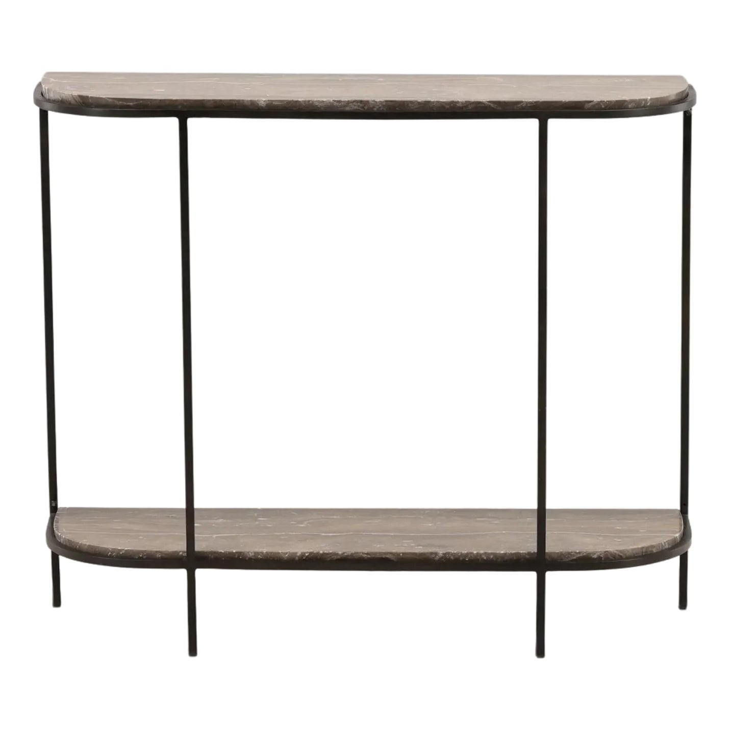 Modern Rounded Taupe Marble & Iron Console Table | Chairish