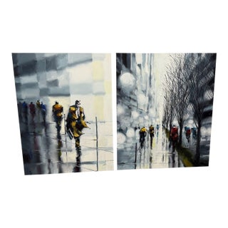 Pair of “Commuter Series” Paintings by Harold Braul For Sale