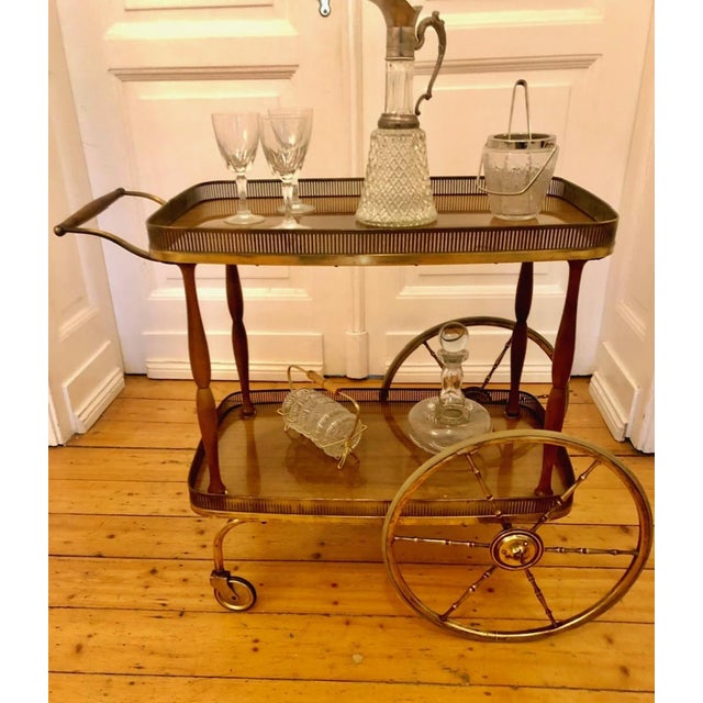 1950s Mid-Century Brass and Wood Serving Cart by Josef Frank for Svenskt Tenn, 1950s For Sale - Image 5 of 15